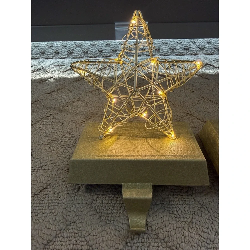 Gold LED Lighted‎ Wired Star Christmas Stocking Holder-set of 2